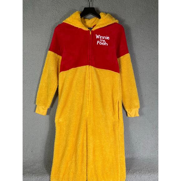 Disney Winnie the Pooh Hooded Pajama Costume Suit S/M Fleece Zip Bear Loungewear - Picture 2 of 9
